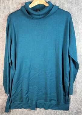 Eileen Fisher Merino Wool Blue Small Petite Cowl Neck Turtleneck Sweater